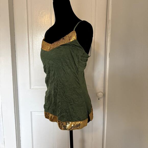 Y2K Deadstock NWT Crinkled Green Tank Top with Gold Sequins Women's Size Medium - Picture 3 of 4